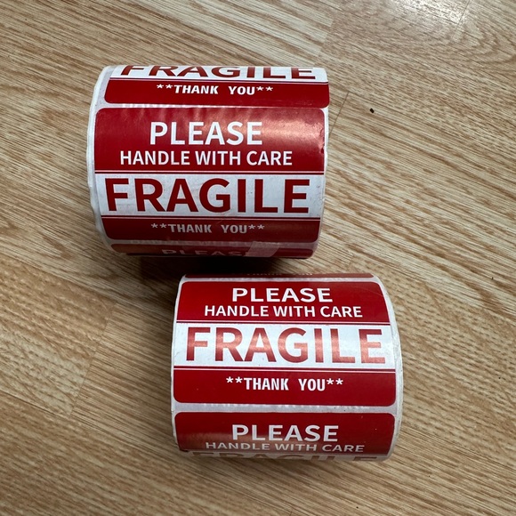 Two large Red Fragile Handle With Care Sticker rolls - Picture 1 of 2